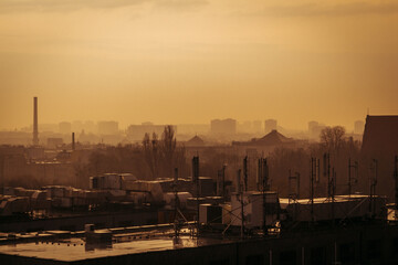 foggy morning streets of the city of Poznan in Poland