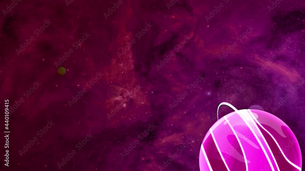Poster abstract planet moves in animated space. motion. children's animation of moving colored planet on ba