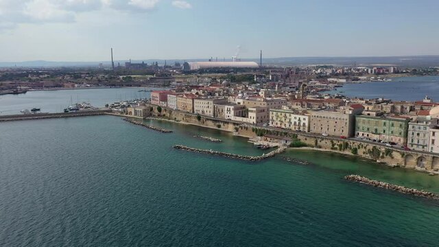 The city of Taranto, Puglia, Italy.
Aerial view of the coast of Taranto