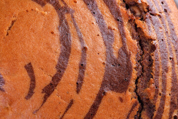 Structure of Chocolate Marble Cake, Tiger or zebra cake as a background. Delicious and easy to make cake.