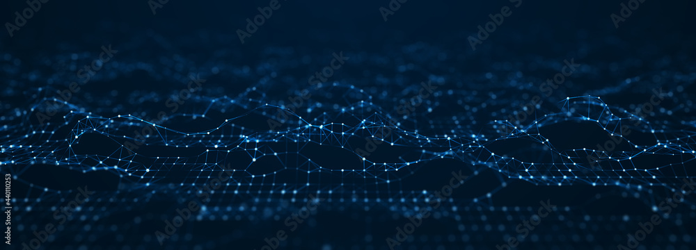 Leinwandbilder Corrupted network or connection. Abstract digital background of points and lines. Glowing plexus. Big data. Abstract technology science background. 3d rendering