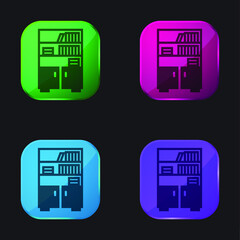 Bookshelf four color glass button icon