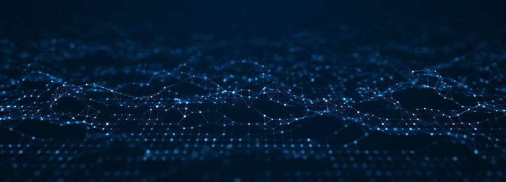 Corrupted network or connection. Abstract digital background of points and lines. Glowing plexus. Big data. Abstract technology science background. 3d rendering