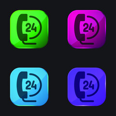 24 Hours four color glass button icon