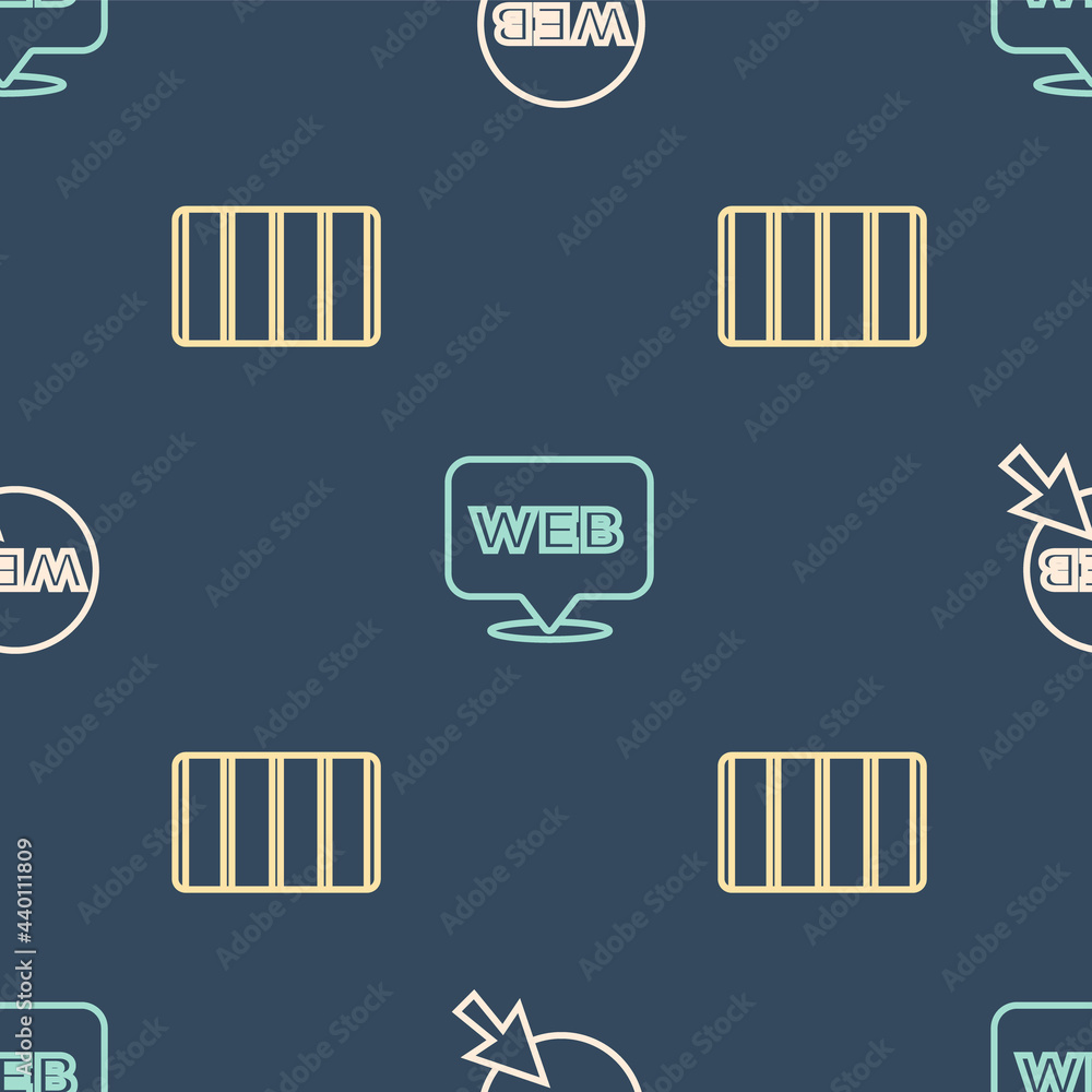 Poster set line web and graphic design, color palette guide and on seamless pattern. vector