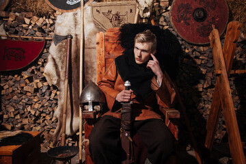 Viking ancient weapon sword man warrior clothes