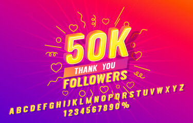 Thank you 50k follower font set collection, letters and numbers symbol. Vector