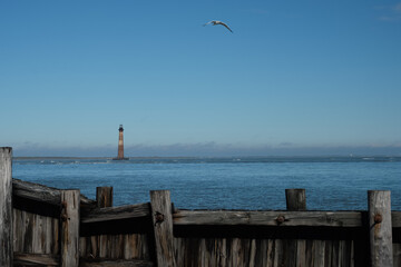 THe decommissined Morris Island Lighthouse at the entrance to Charleston Harbor in South Carolina