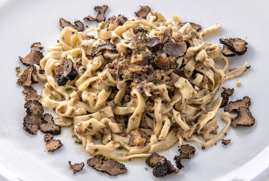 A plate of homemade tagliatelle with truffles