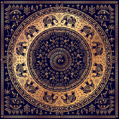 Warli painting - hand drawn traditional the ancient tribal art India. Pictorial language is matched by a rudimentary technique depicting rural life of the inhabitants of India