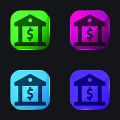 Bank four color glass button icon