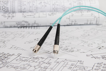 Fiber optic patch cord cable on electrical engineering drawings