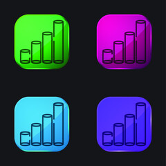 Bar Chart four color glass button icon