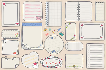 Set Blank Paper Notes. Vector Elements for Notebook, Diary, Reminders