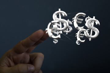 dollar and euro icon in hand 3d