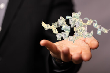 Flying euro banknotes against the background. Money is flying in the air.