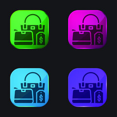 Bags four color glass button icon