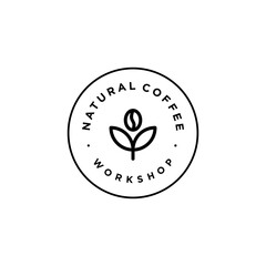 coffee bean with leaf plant branch hipster minimal logo vector with leaf simple line outline icon for cafe 