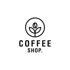 coffee bean with leaf plant branch hipster minimal logo vector with leaf simple line outline icon for cafe 