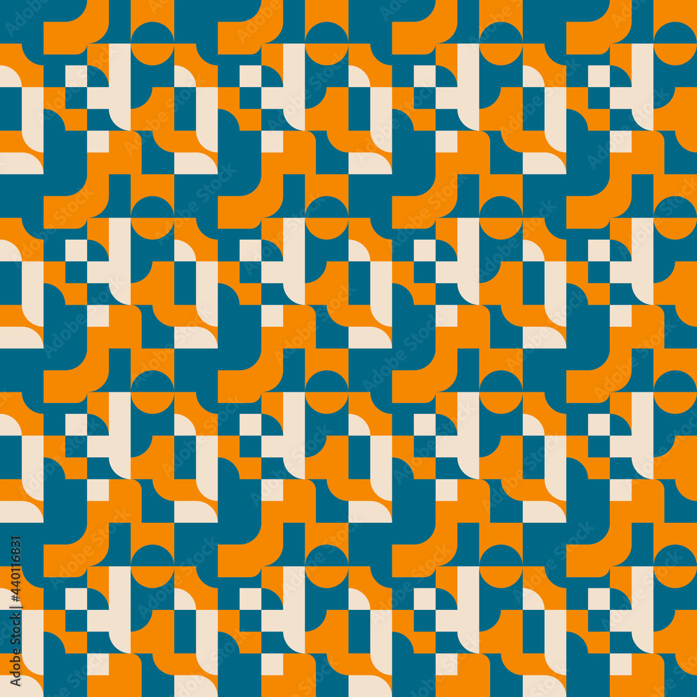 Poster orange and blue abstract ornament. vector simple and geometric pattern.