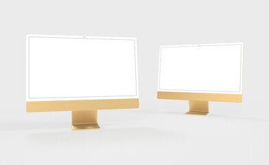 Computer display mock up with blank white screen. Stylish desktop computer mockup. new