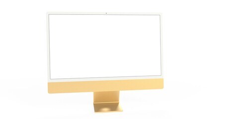 yellow Workspace blank screen desktop computer, Mockup computer gold