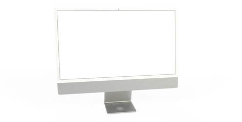 Computer display with blank white screen 3d grey