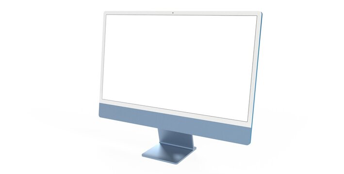 Workspace blank screen desktop computer, Mockup computer blue