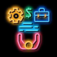Fototapeta premium business case money and gear neon light sign vector. Glowing bright icon business case money and gear sign. transparent symbol illustration