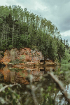 Vertical shot of the Gauja River and nature of Ligatne in Litva