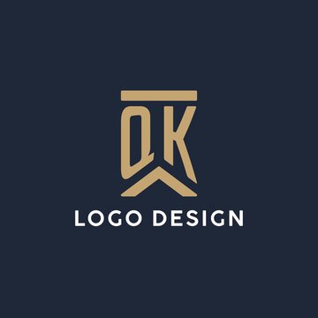 QK initial monogram logo design in a rectangular style with curved sides