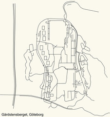 Black simple detailed street roads map on vintage beige background of the quarter Gårdstensberget district of Gothenburg, Sweden