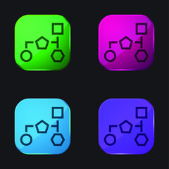 Block Schemes With Geometrical Basic Shapes Outlines four color glass button icon