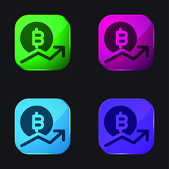Bitcoin four color glass button icon