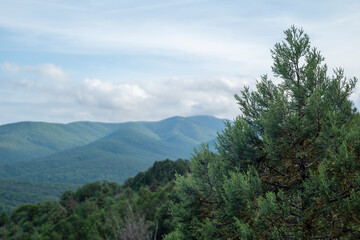 Panoramic mountain view in the Big Utrish Nature Reserves, near Sukko in Russia.