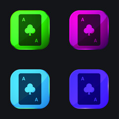 Ace Of Clubs four color glass button icon