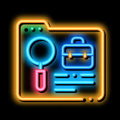 folder research business case neon light sign vector. Glowing bright icon folder research business case sign. transparent symbol illustration