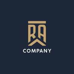 RA initial monogram logo design in a rectangular style with curved sides - obrazy, fototapety, plakaty