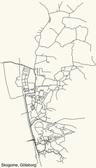 Black simple detailed street roads map on vintage beige background of the quarter Skogome district of Gothenburg, Sweden