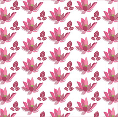 Fototapeta na wymiar Pink flowers and leaves pattern, wallpaper with horizontal black and white striped lines.Abstract flower illustration design.