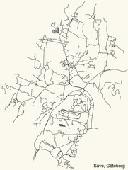 Black simple detailed street roads map on vintage beige background of the quarter Säve district of Gothenburg, Sweden
