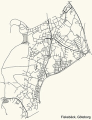 Black simple detailed street roads map on vintage beige background of the quarter Fiskebäck district of Gothenburg, Sweden