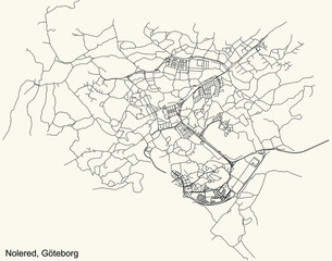 Black simple detailed street roads map on vintage beige background of the quarter Nolered district of Gothenburg, Sweden