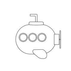 Vector illustration. Hand drawn doodle of submarine with periscope and portholes. Cartoon sketch. Isolated on white background.