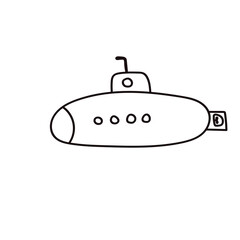 Vector illustration. Hand drawn doodle of submarine with periscope and portholes. Cartoon sketch. Isolated on white background.