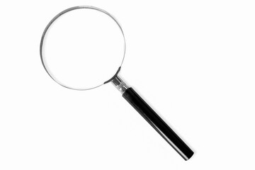 A metal magnifying glass on white background, isolated.