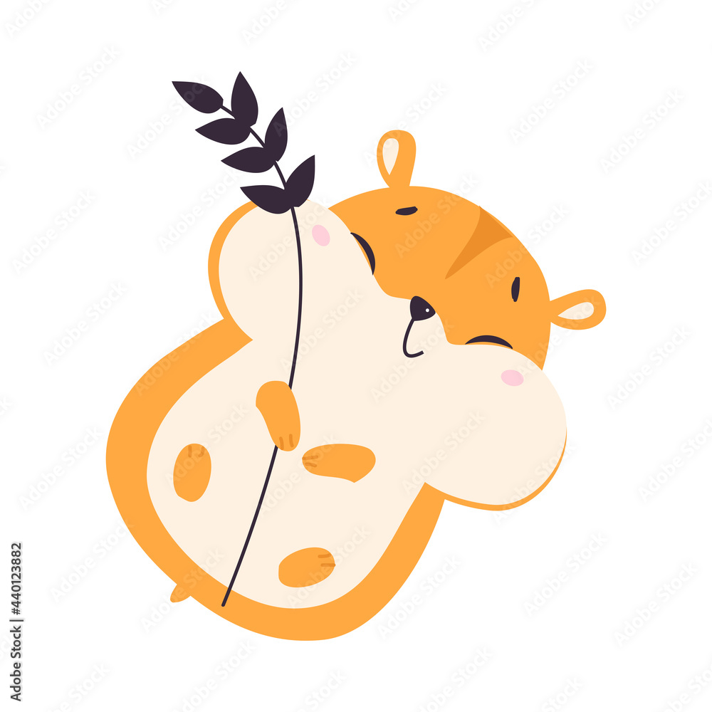 Wall mural cute hamster holding wheat ear, adorable funny pet animal character cartoon vector illustration