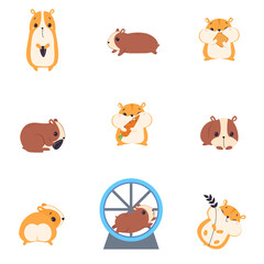 Cute Hamsters Set, Adorable Funny Red Pet Animals Cartoon Vector Illustration