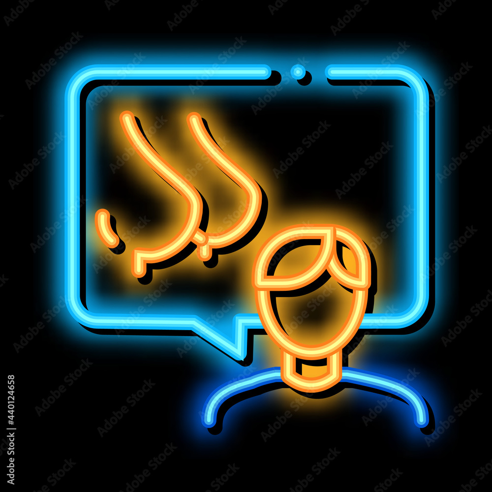 Poster human speak about boobs neon light sign vector. Glowing bright icon human speak about boobs sign. transparent symbol illustration