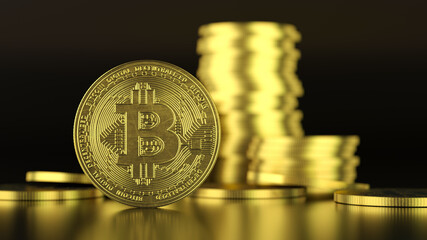 Golden Bitcoin coin. 3d illustration. 